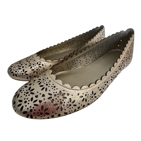 Coach Carsin Gold Metallic Leather Cut Out Flat Ballet Loafer Shoes Size… - Picture 1 of 16